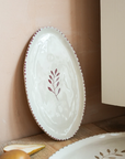 Handpainted Botanic Stripe Oval Plate / Brick Red