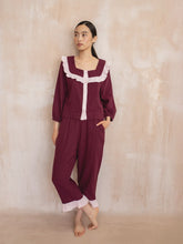 Load image into Gallery viewer, TBCo Cotton Pyjamas in Burgundy Ruffle