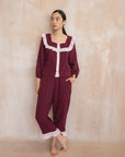 TBCo Cotton Pyjamas in Burgundy Ruffle