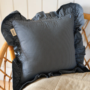 Cotton Ruffle Cushion / Blue Celestial Stripe