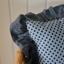 Load image into Gallery viewer, Cotton Ruffle Cushion / Blue Celestial Stripe