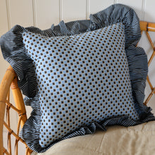 Load image into Gallery viewer, Cotton Ruffle Cushion / Blue Celestial Stripe