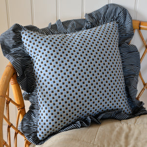 Cotton Ruffle Cushion / Blue Celestial Stripe