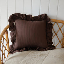 Load image into Gallery viewer, Cotton Ruffle Cushion / Brown Celestial Stripe