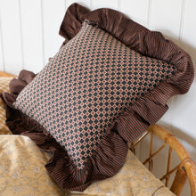 Load image into Gallery viewer, Cotton Ruffle Cushion / Brown Celestial Stripe