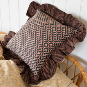 Cotton Ruffle Cushion / Brown Celestial Stripe