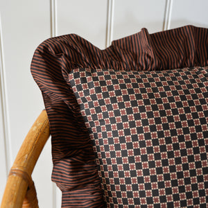 Cotton Ruffle Cushion / Brown Celestial Stripe