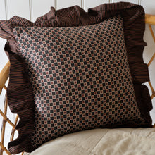 Load image into Gallery viewer, Cotton Ruffle Cushion / Brown Celestial Stripe