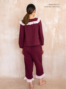 TBCo Cotton Pyjamas in Burgundy Ruffle