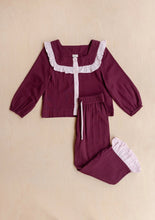 Load image into Gallery viewer, TBCo Cotton Pyjamas in Burgundy Ruffle