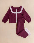 TBCo Cotton Pyjamas in Burgundy Ruffle