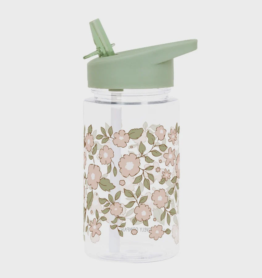 Kids Water Bottle Green Flowers