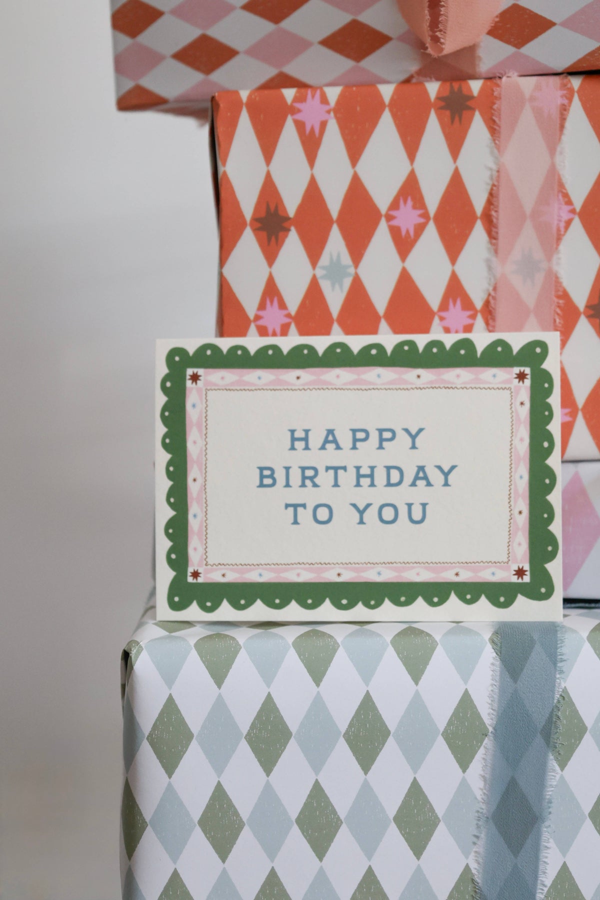 Green Scalloped Border Happy Birthday Card