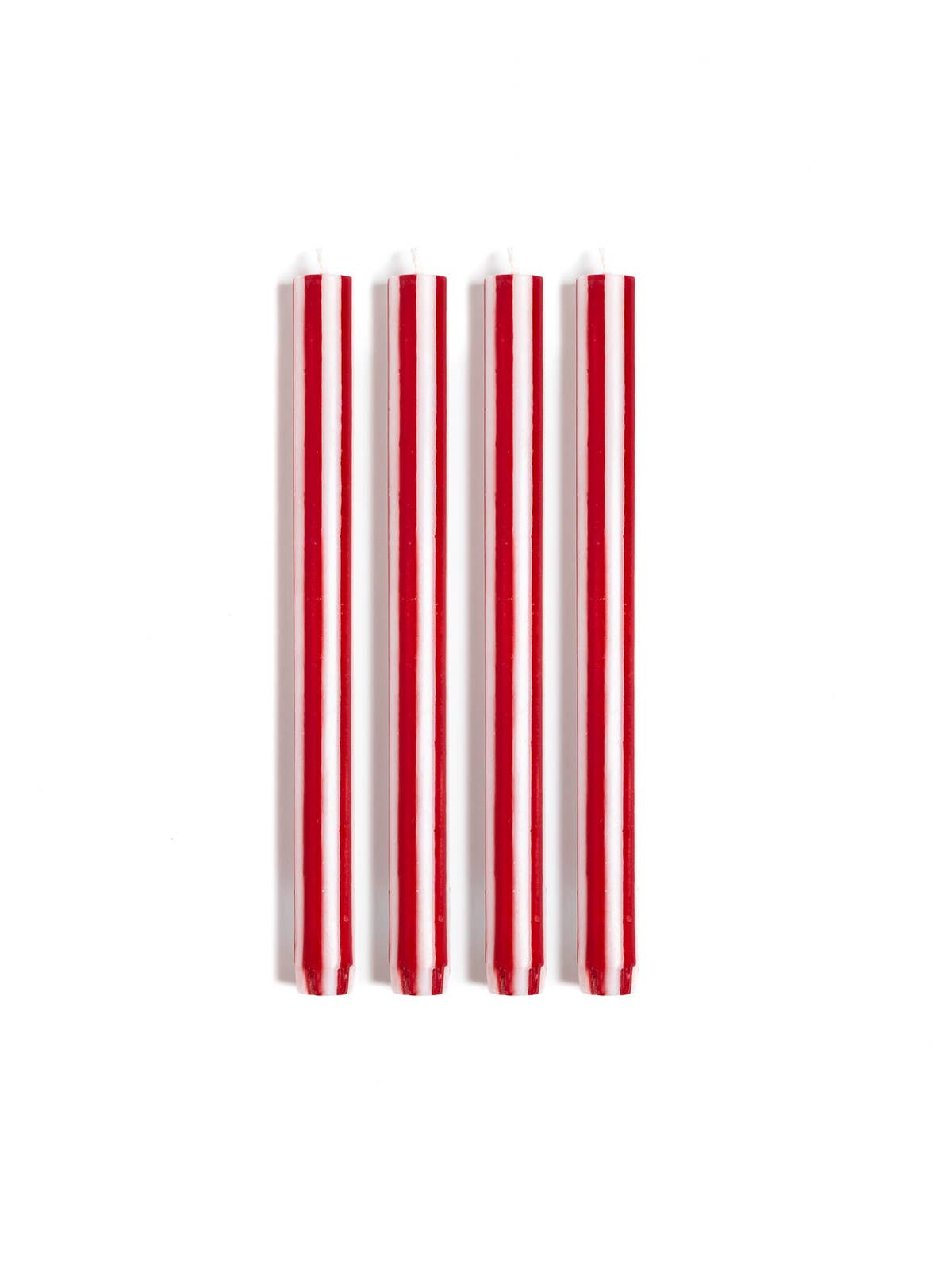 Stripe Dinner Candle Bright Red / White Set of Four