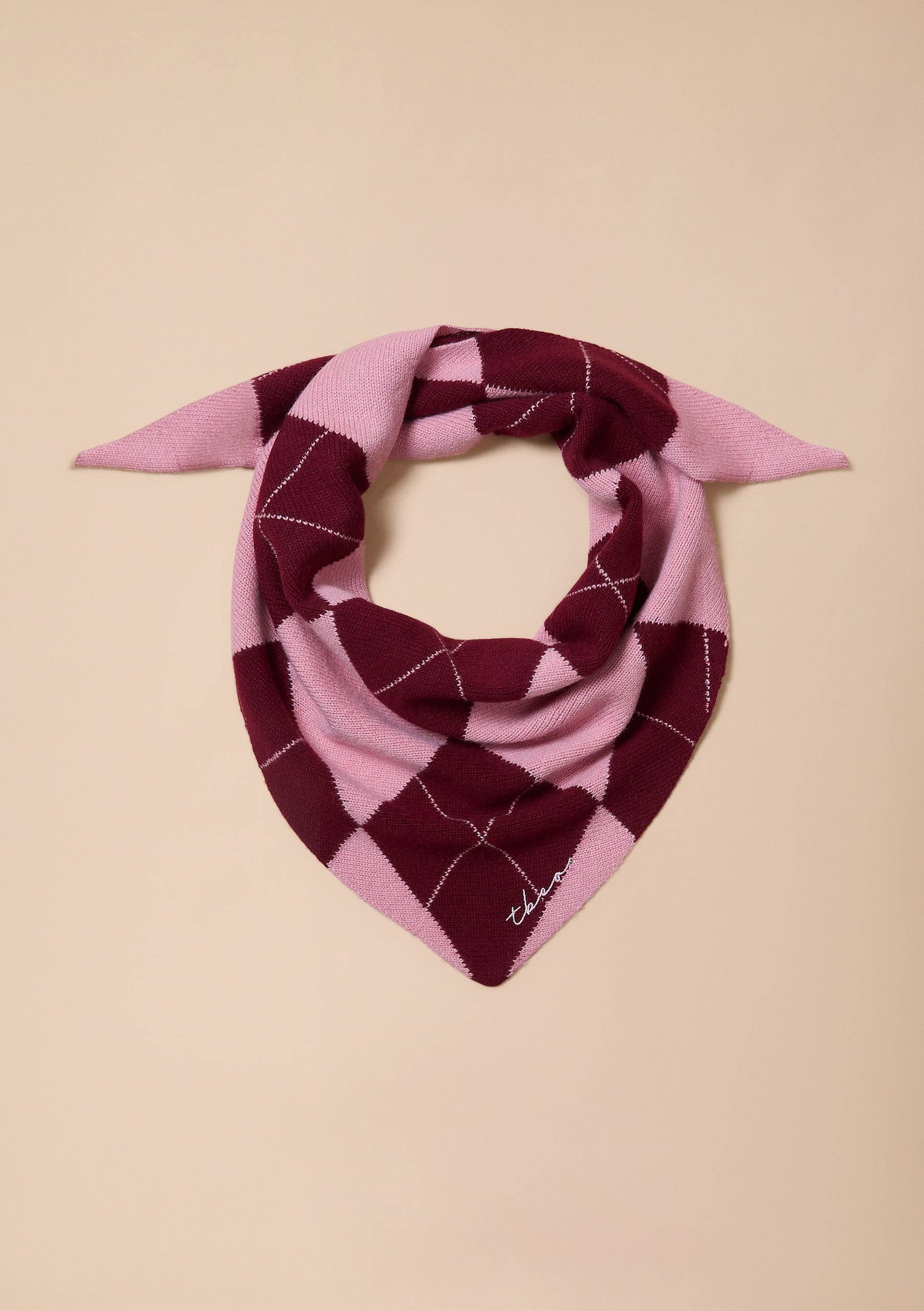 Merino Wool Scarf / Pink Argyle
