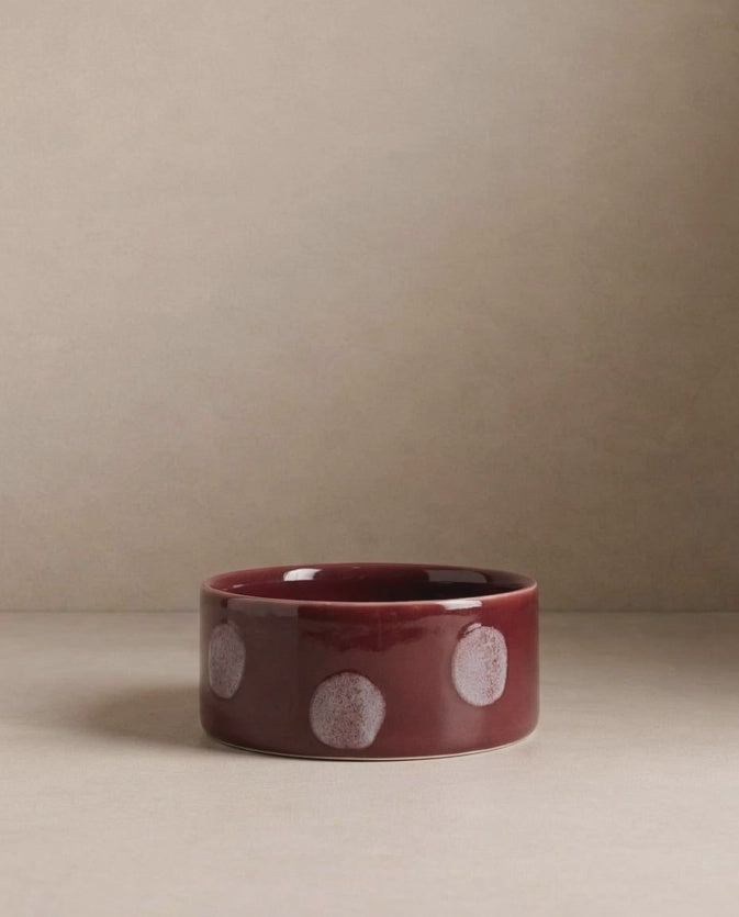 Stoneware Pet Bowl / Burgundy Spots / 16.5cm