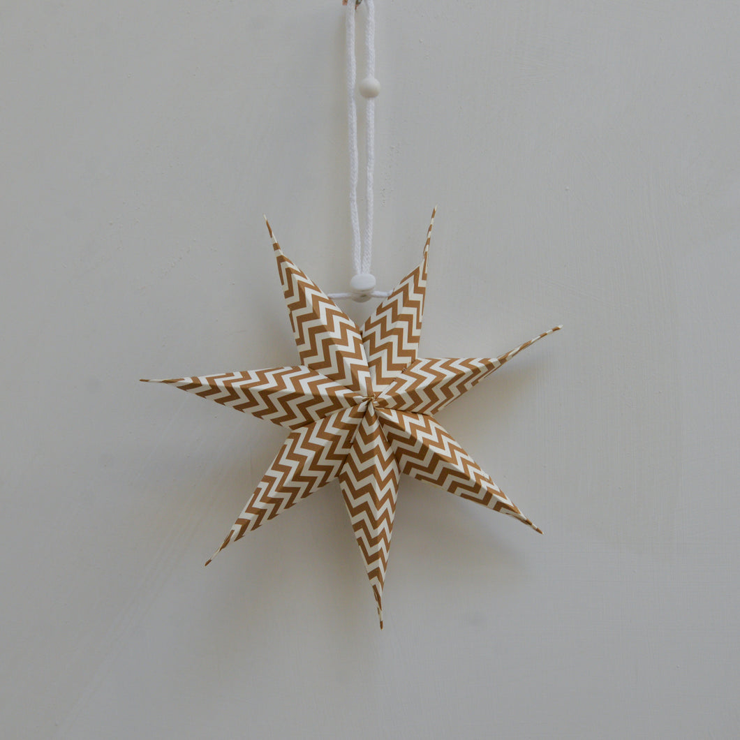 Christmas Paper Star / Brown and White Zig Zag