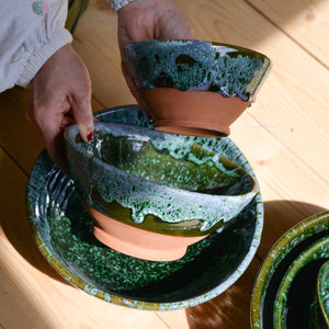Clay Green Drip Glazed Bowls / Sizes