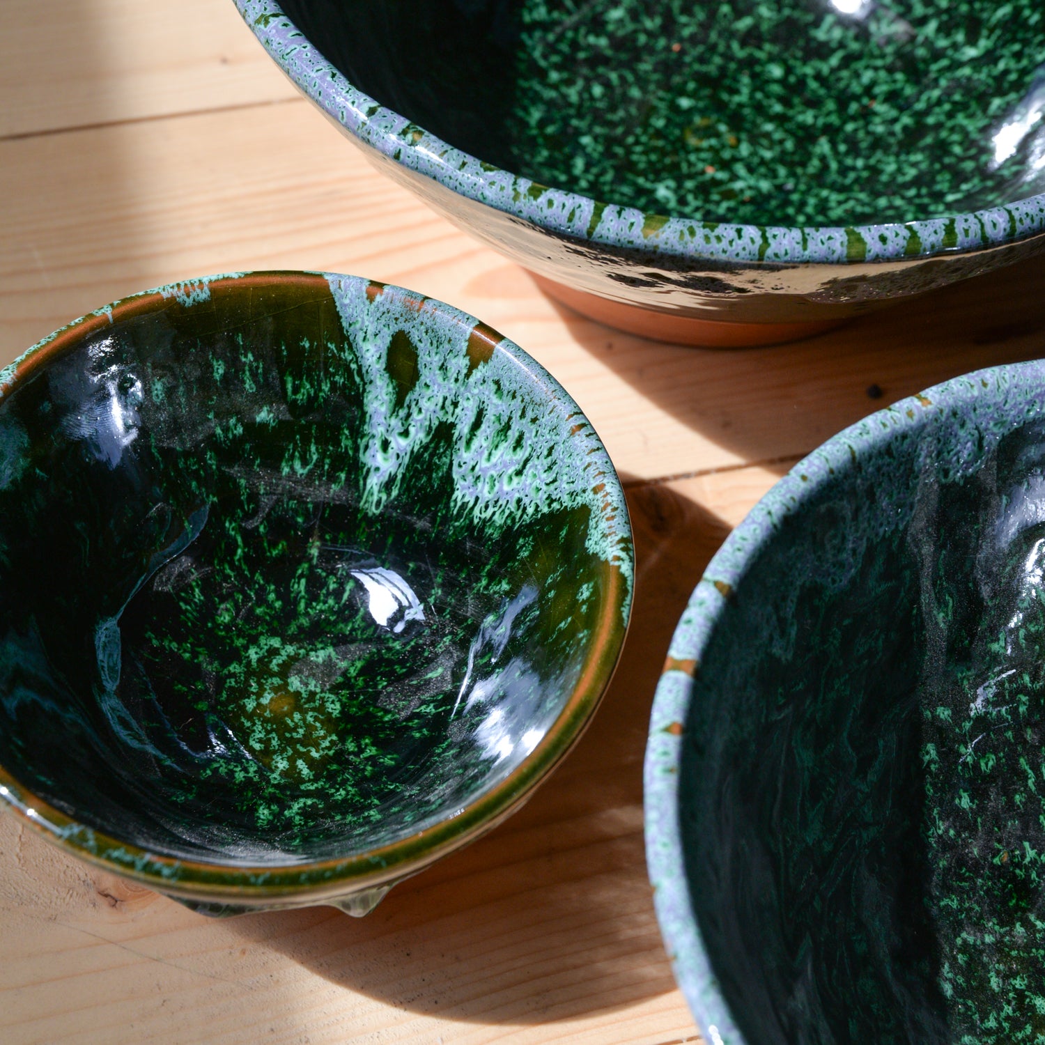 Clay Green Drip Glazed Bowls / Sizes