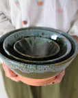 Clay Green Drip Glazed Bowls / Sizes
