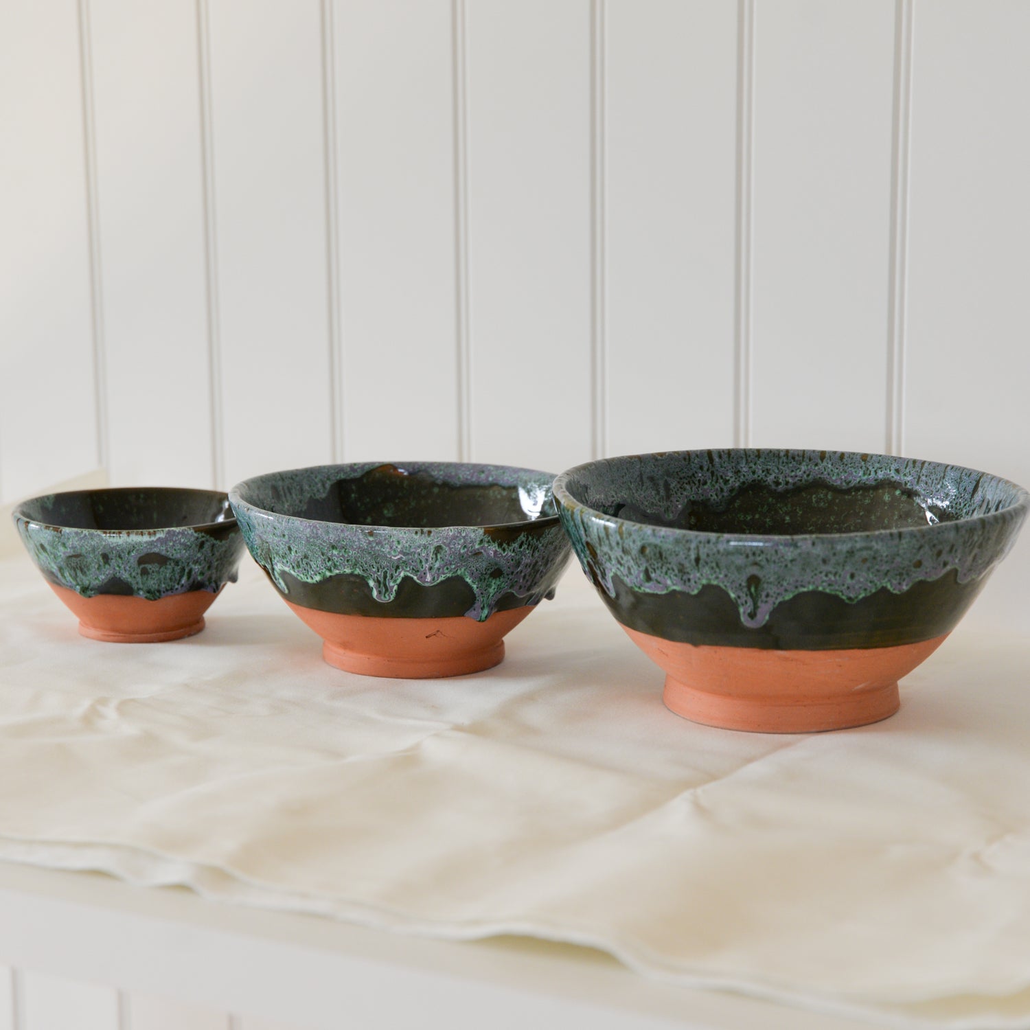 Clay Green Drip Glazed Bowls / Sizes