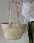 Palm Market Basket - Leather Handles Medium
