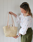 Palm Market Basket - Leather Handles  Small