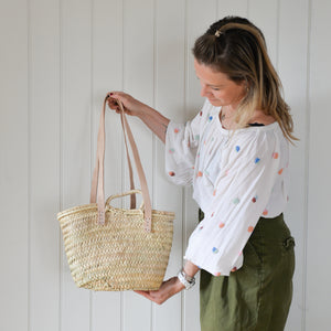 Palm Market Basket - Leather Handles  Small