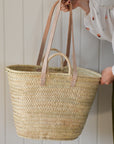 Palm Market Basket  - Leather Handles Large
