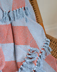 Recycled Cotton Throw / Amber Blue Diagonal Stripe