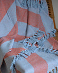 Recycled Cotton Throw / Amber Blue Diagonal Stripe