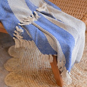 Diagonal Stripe Throw / Blue Natural