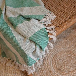 Diagonal Stripe Throw / Green Natural