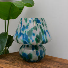 Load image into Gallery viewer, Joyful Large Glass Mushroom Lamp / Green and Blue Dot