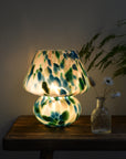 Large Glass Mushroom Lamp / Green Blue Pink
