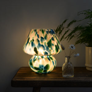 Joyful Large Glass Mushroom Lamp / Green and Blue Dot