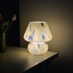 Large Glass Mushroom Lamp / Blue and Rose Dot