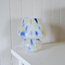 Load image into Gallery viewer, Large Glass Mushroom Lamp / Blue and Rose Dot