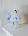 Large Glass Mushroom Lamp / Blue Rose Yellow