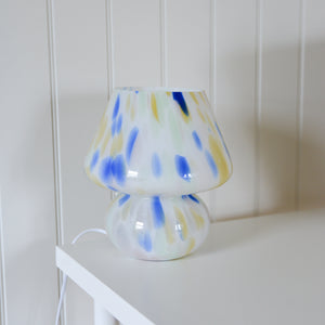 Large Glass Mushroom Lamp / Blue and Rose Dot