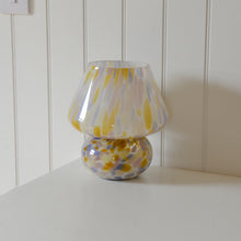 Load image into Gallery viewer, Large Glass Mushroom Lamp / Yellow and Rose Dot