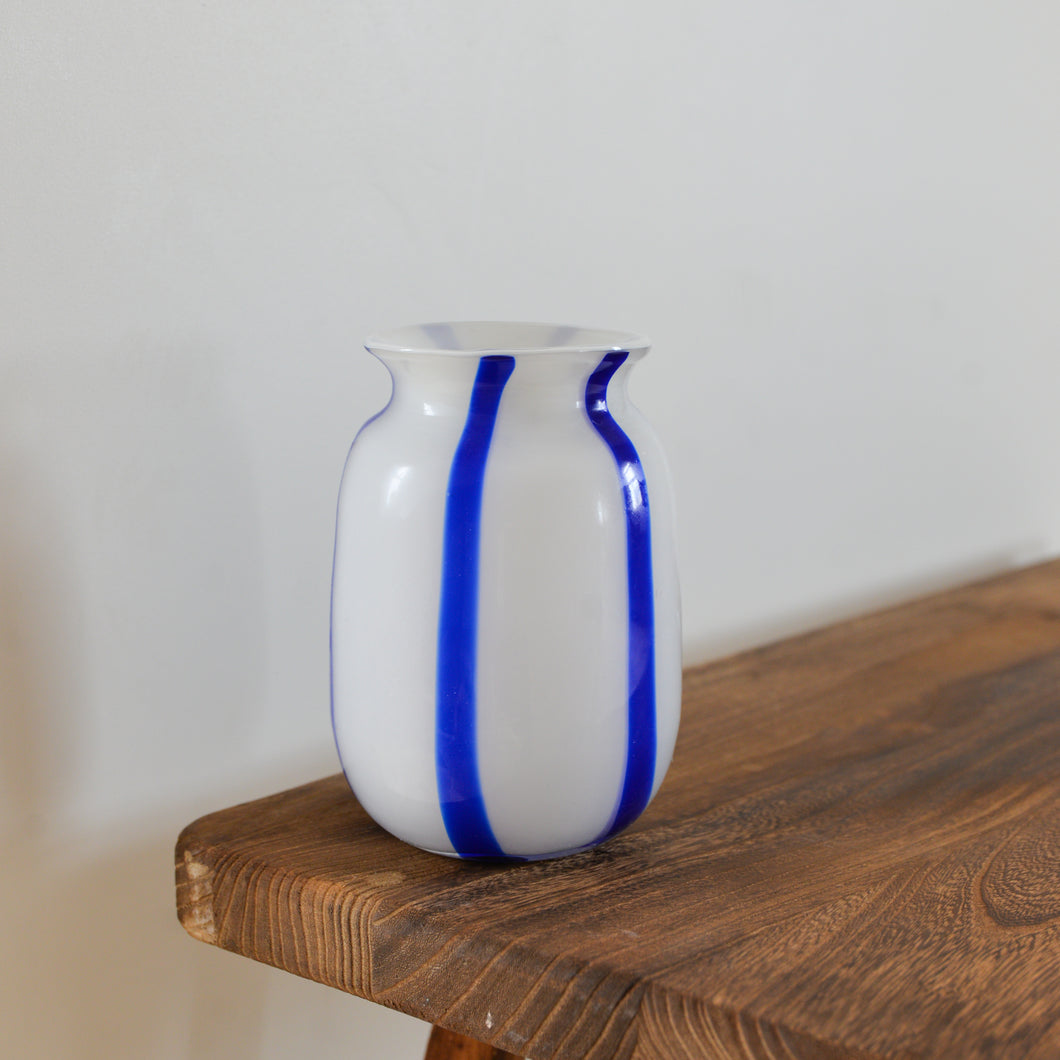 Mouth Blown Glass Vase / Cobalt Stripes