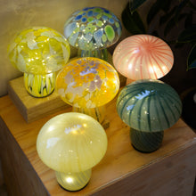 Load image into Gallery viewer, Mushy Glass Mushroom Portable Lamp Green/Blue Chips