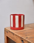 Red Striped Plant Pot With Saucer