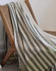 Recycled Cotton Throw / Emerald and Light Green Stripe