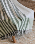 Recycled Cotton Throw / Emerald and Light Green Stripe