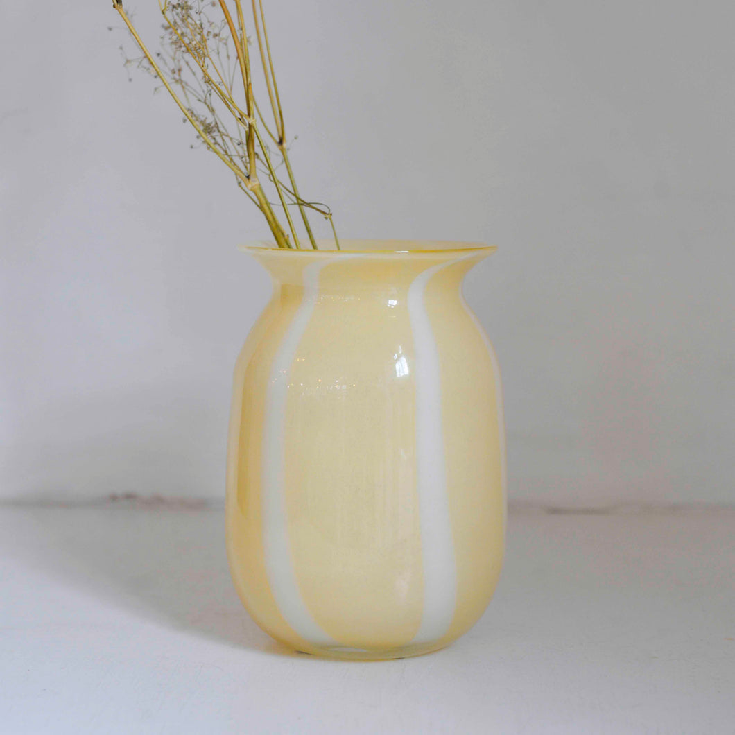 Mouth Blown Glass Vase / Yellow Stripes