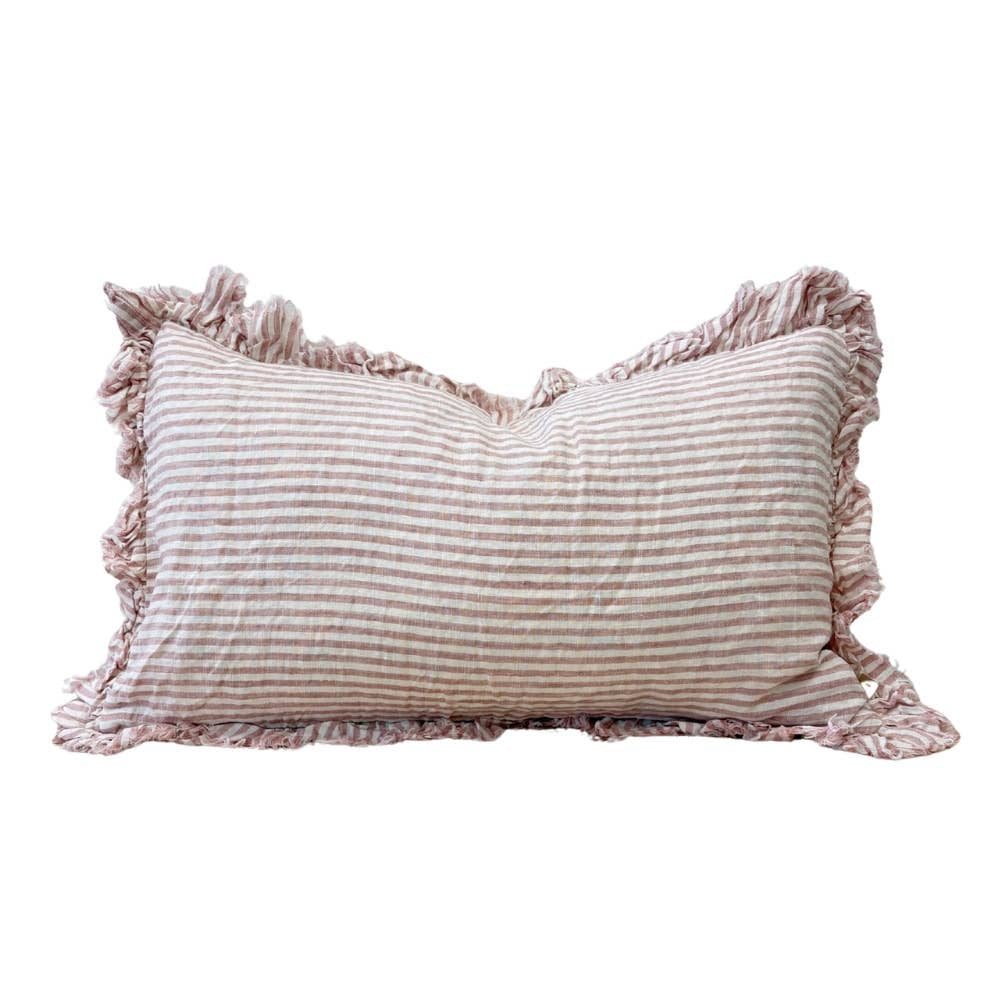 Hallie Ruffled Linen Cushion Cover 50x30 – Pink Stripe