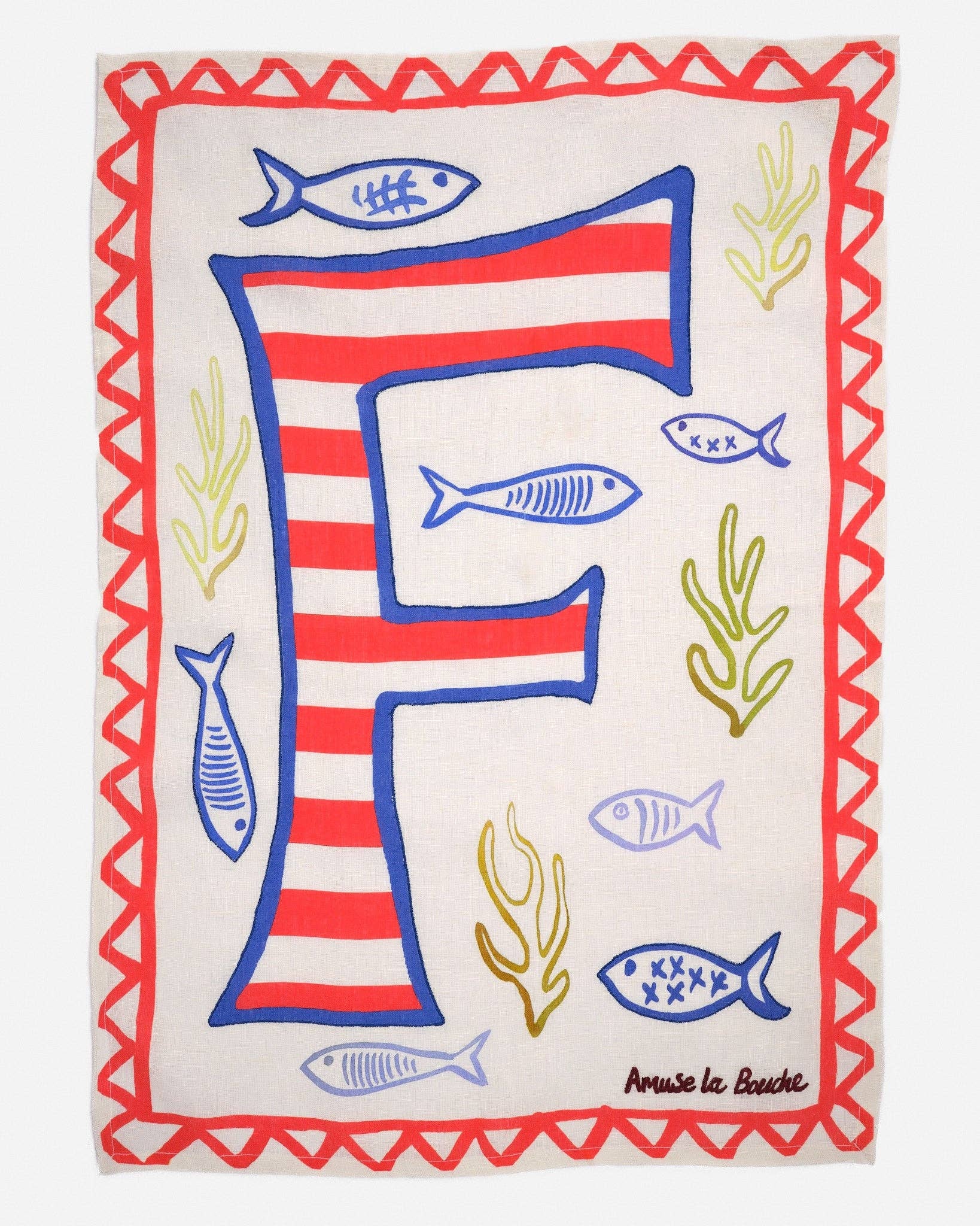F is for Fish Luxury Linen Tea Towel