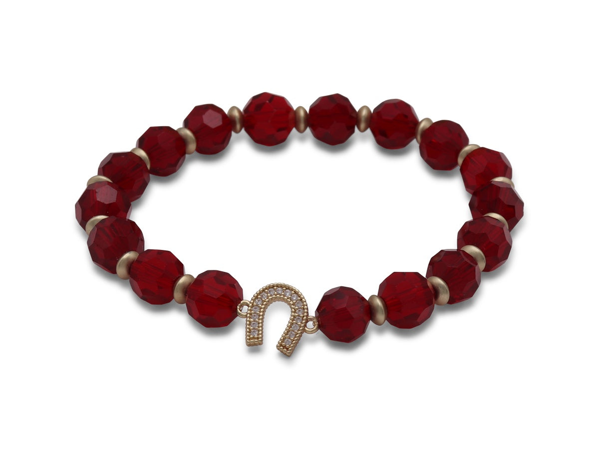 Colourful Glass Beaded Bracelet With Charm/  Red